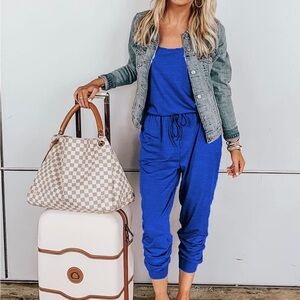 Elegant Blue Sleeveless Jogger Jumpsuit